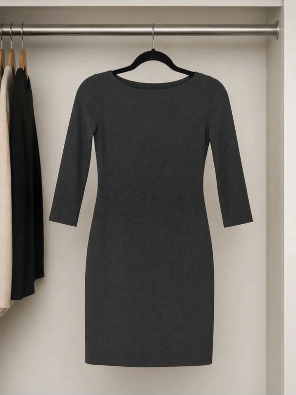 GAP XS Petite Gray Bodycon Dress 3/4 Sleeve Soft Stretch Knit Casual Chic